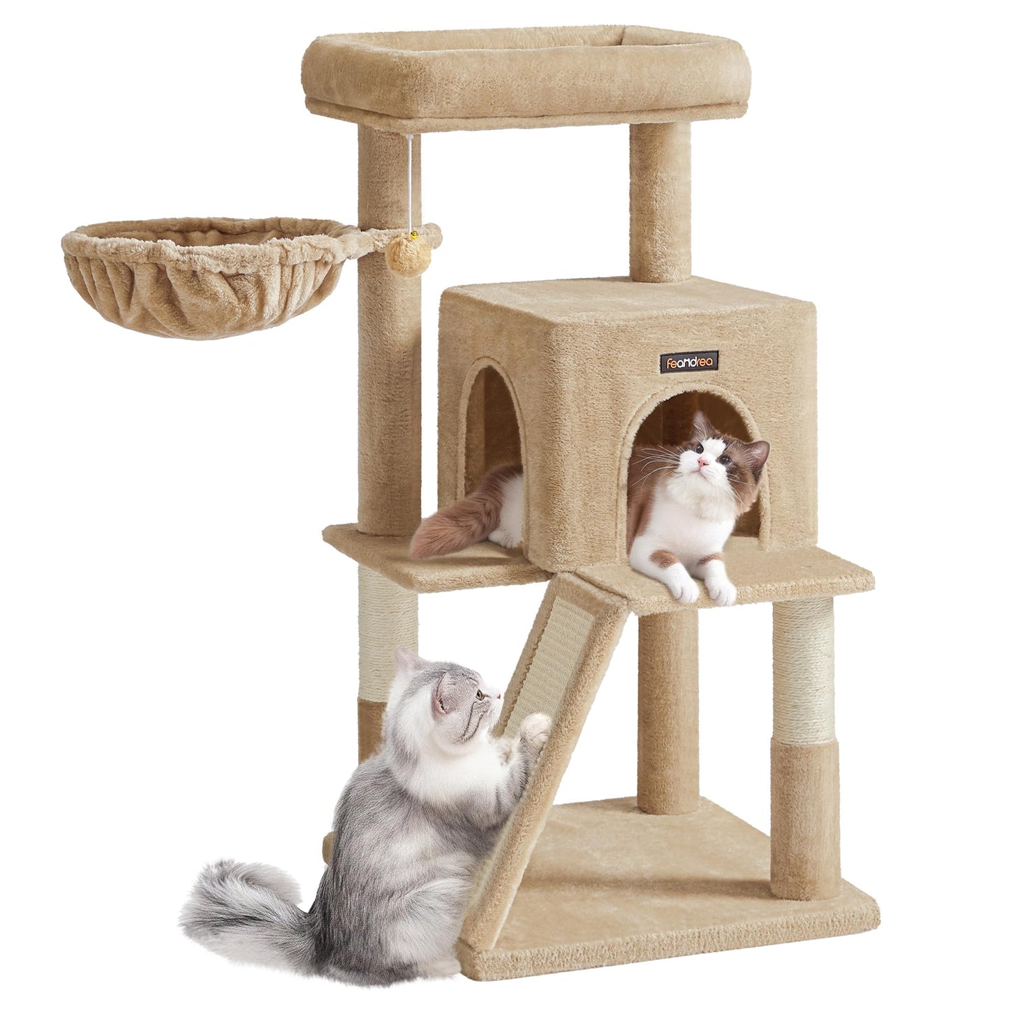 Katzenbaum mit Plattform und Höhle, kamelbraun