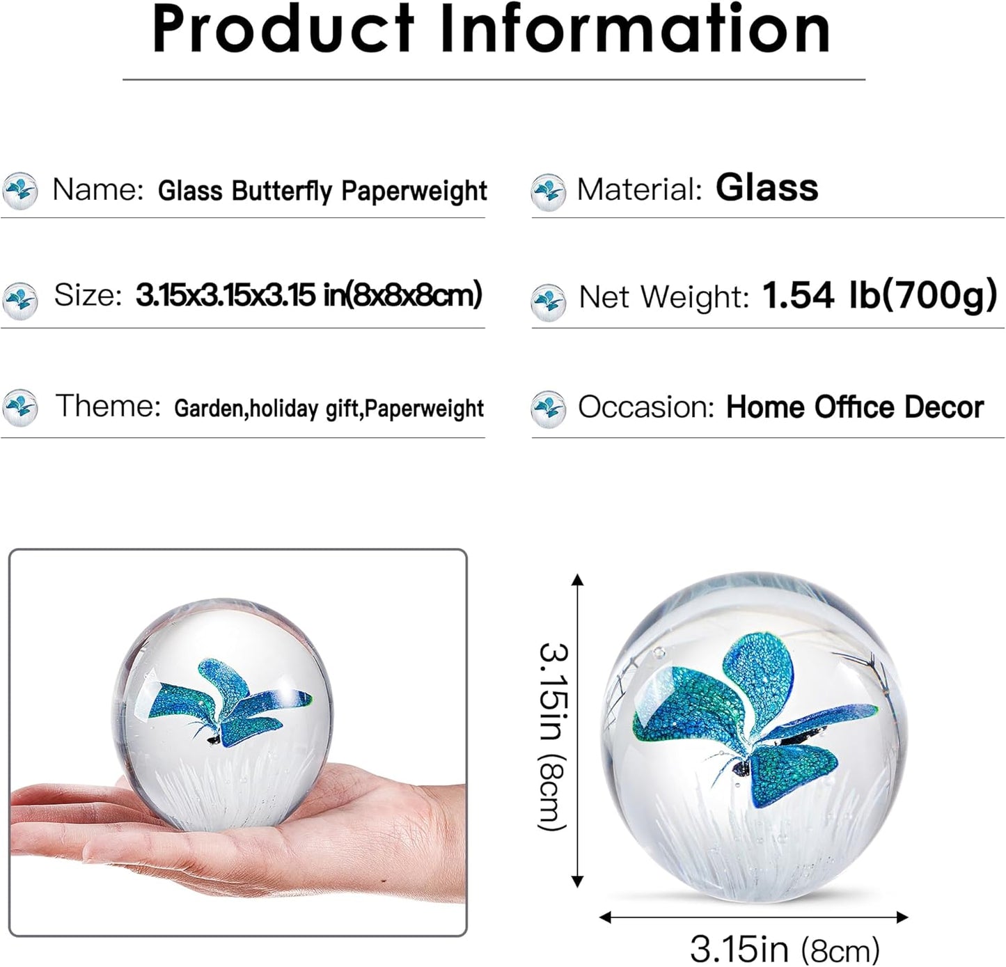 Glas-Briefbeschwerer mit Schmetterlingsmotiv, schmetterling