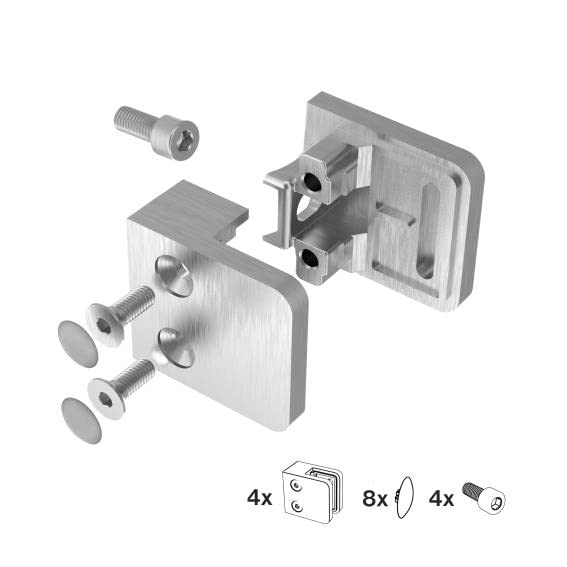 4-teiliges Glasklemmen-Set MOD21 inkl. Gummieinlage, Für Rohr 42,4 + Gummi 6 mm