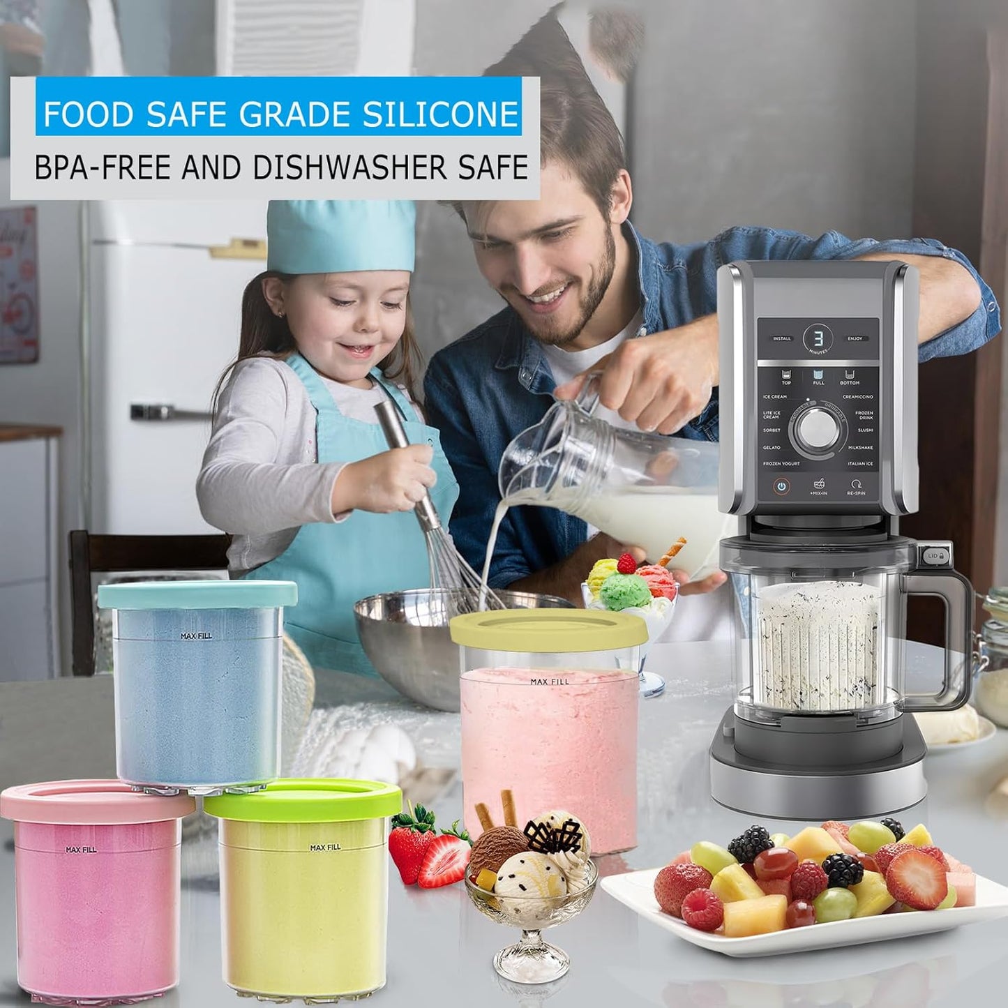 4-teiliges Creami Behälter-Set NC301 für Ninja Eismaschine, Transparent NC301