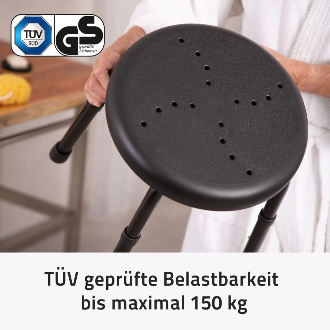 Höhenverstellbarer Duschhocker, Schwarz