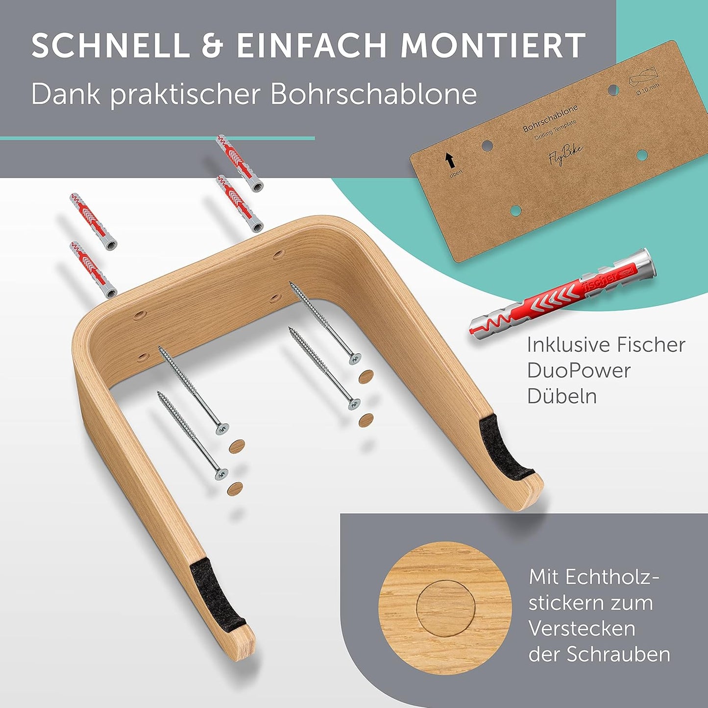 Velo Wandhalterung FlyBike, S (bis 50cm Lenkerbreite) Eiche | Lagune
