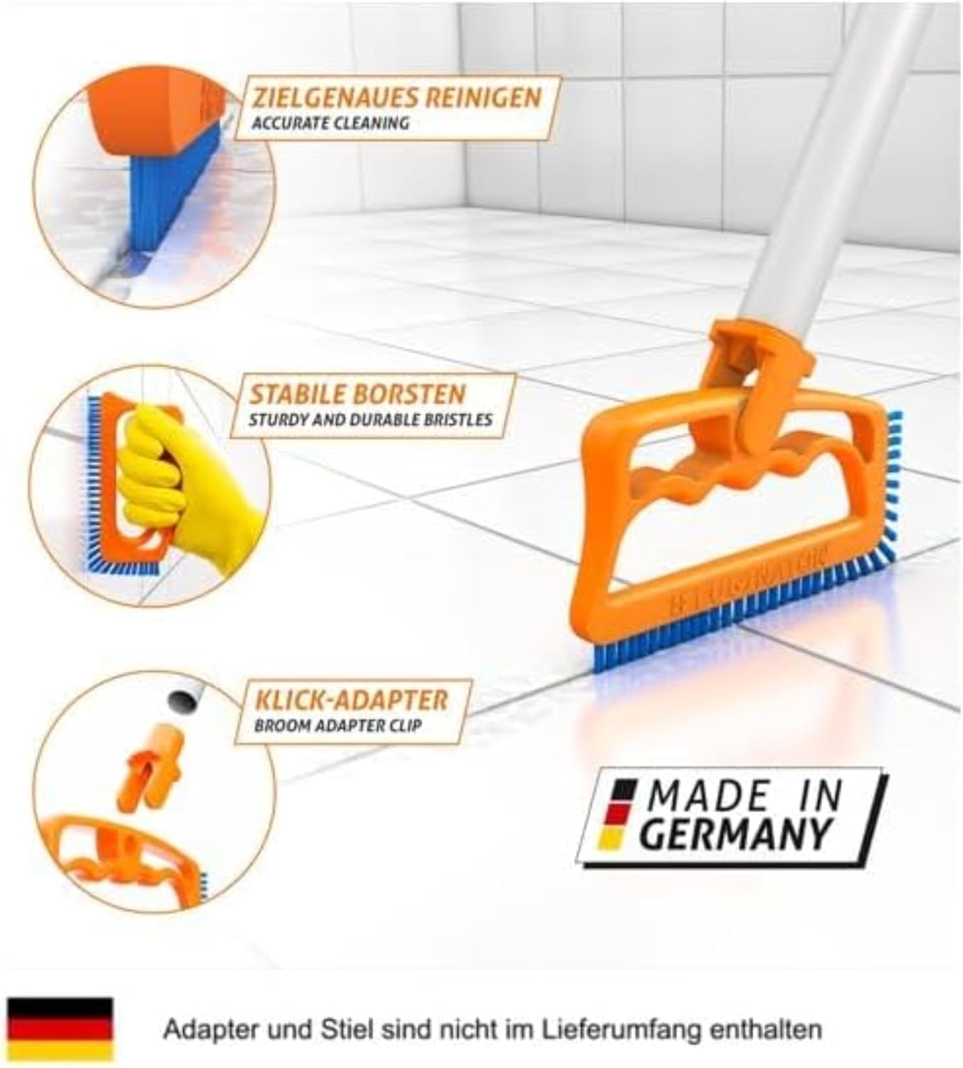Fugenbürste für Bad, WC und Küche, Grau/Orange mit Bezug