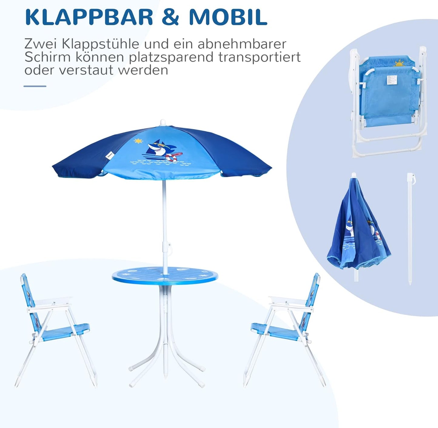 4-teilige Kindersitzgruppe mit Sonnenschirm, Blau