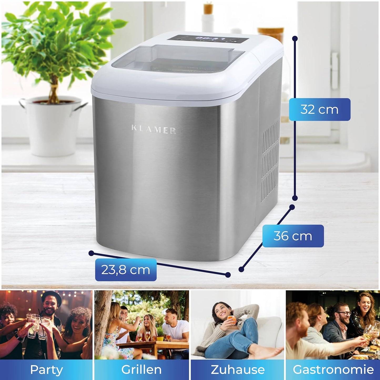 Eiswürfelmaschine mit Timer & Schaufel, Weiss 2.1L