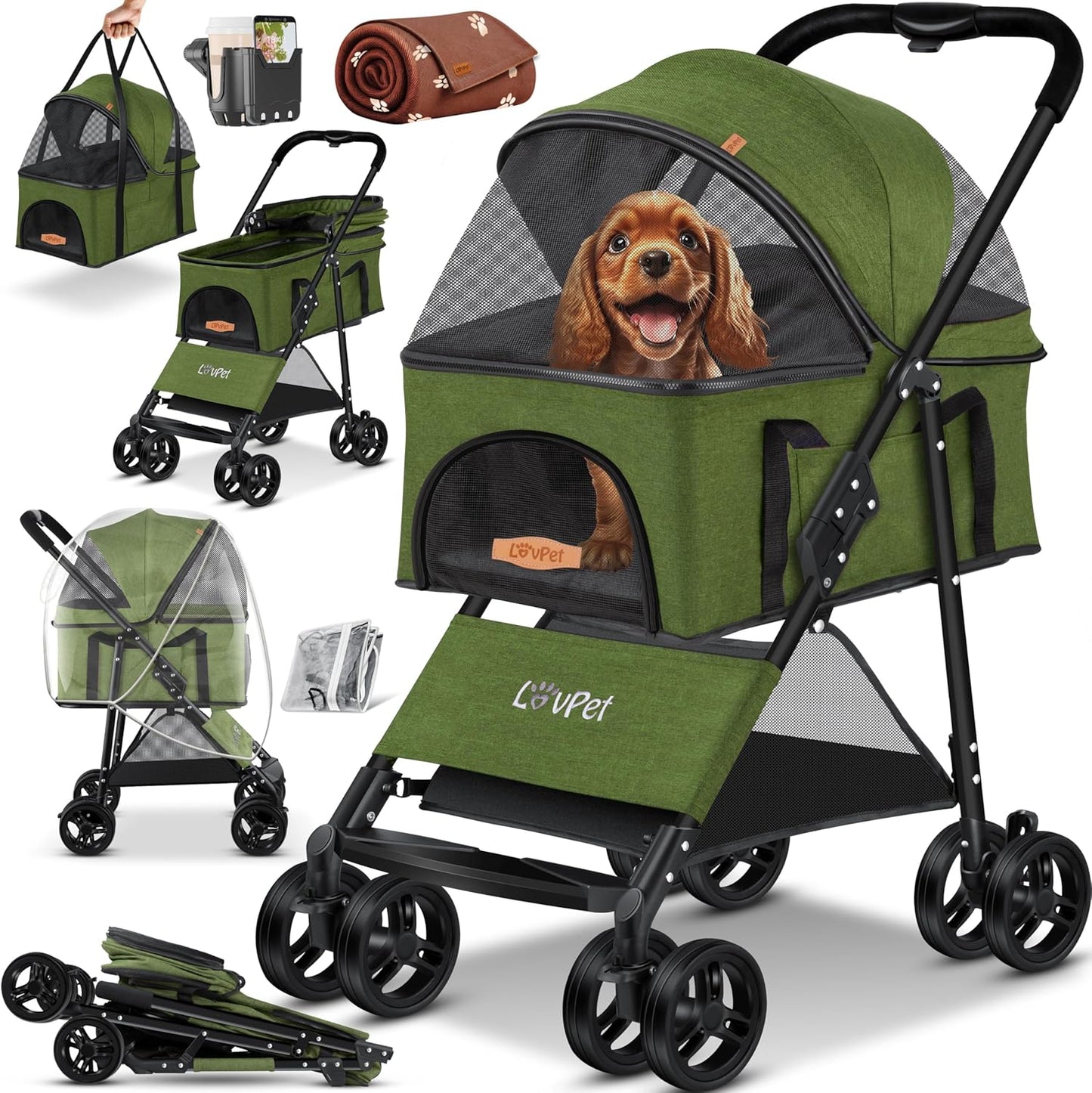 Hundewagen mit Transporttasche, Grün