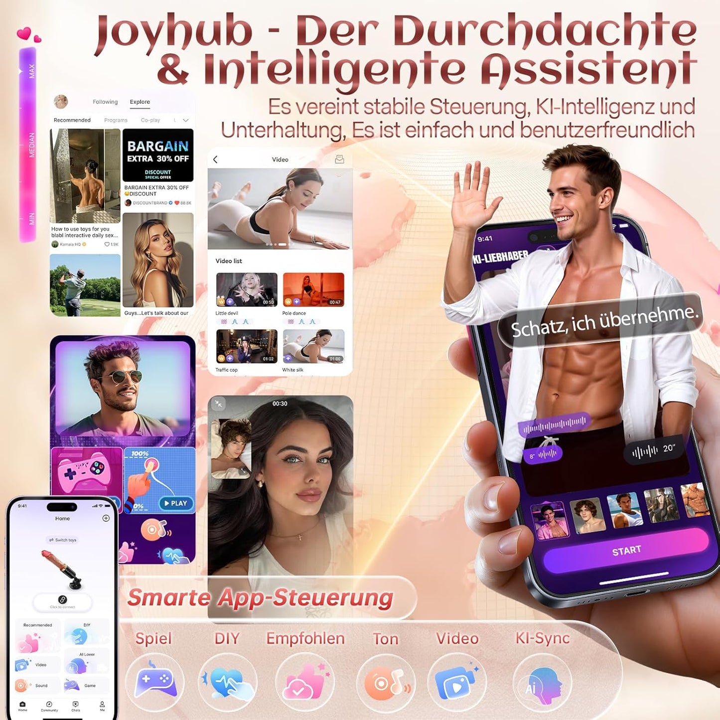 Vibrator Dildo mit KI-Sync App, 7x7 Stossfunktion