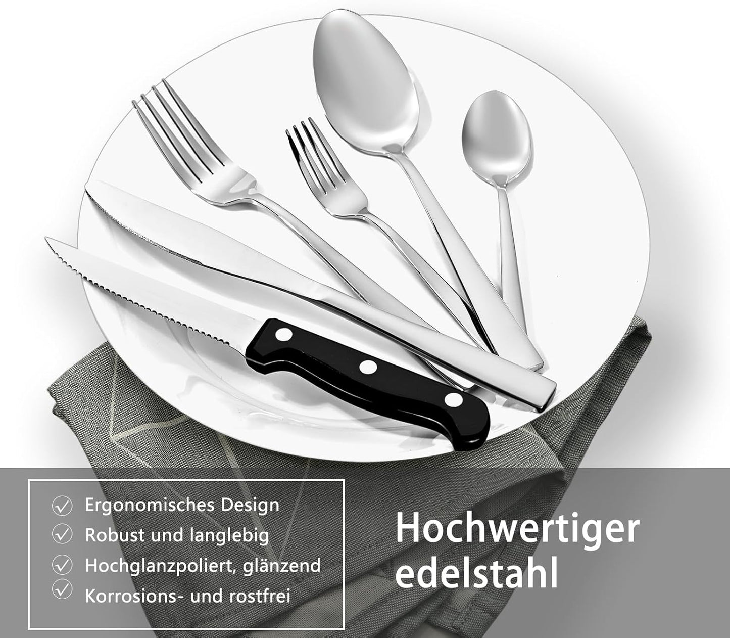 Besteckset für 6 Personen mit Steakmesser, 36 - teilig Silber