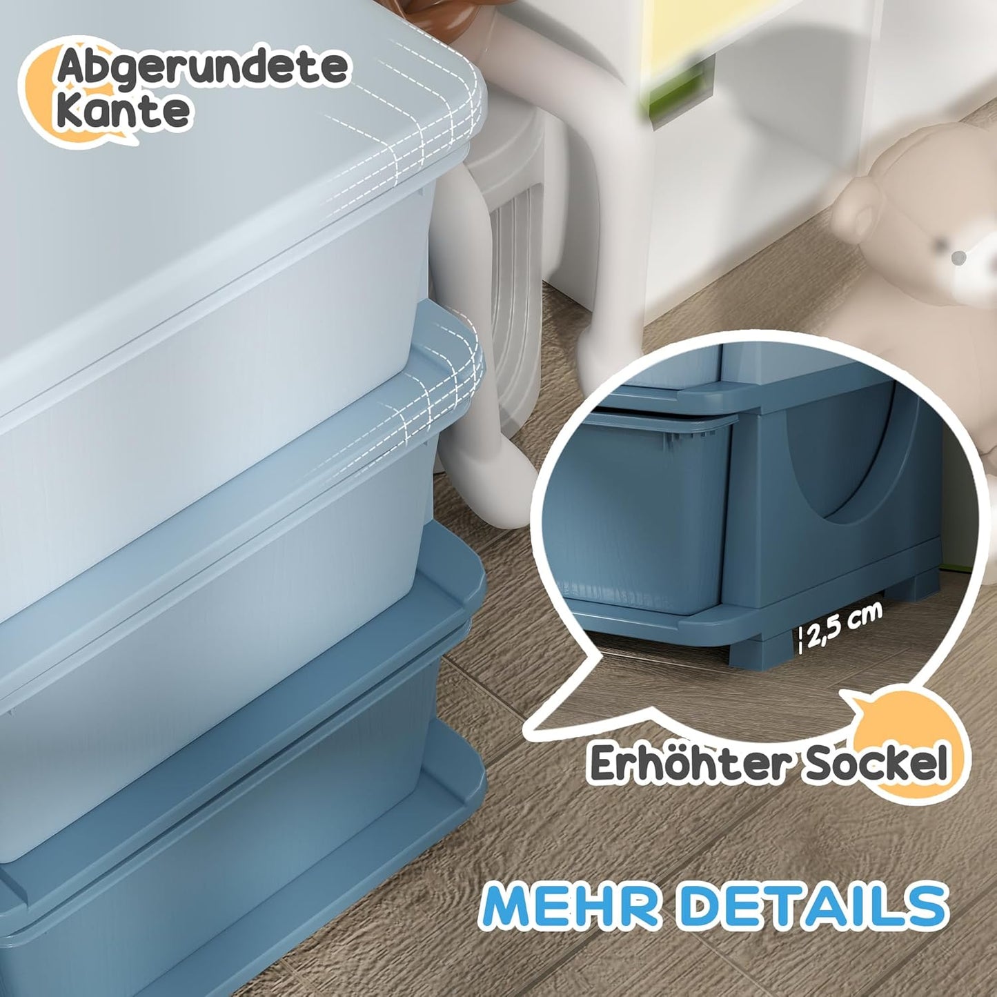 Spielzeug-Organizer mit Schubladen für Kinderzimmer, 113L x 37B x 56,5H cm Blau