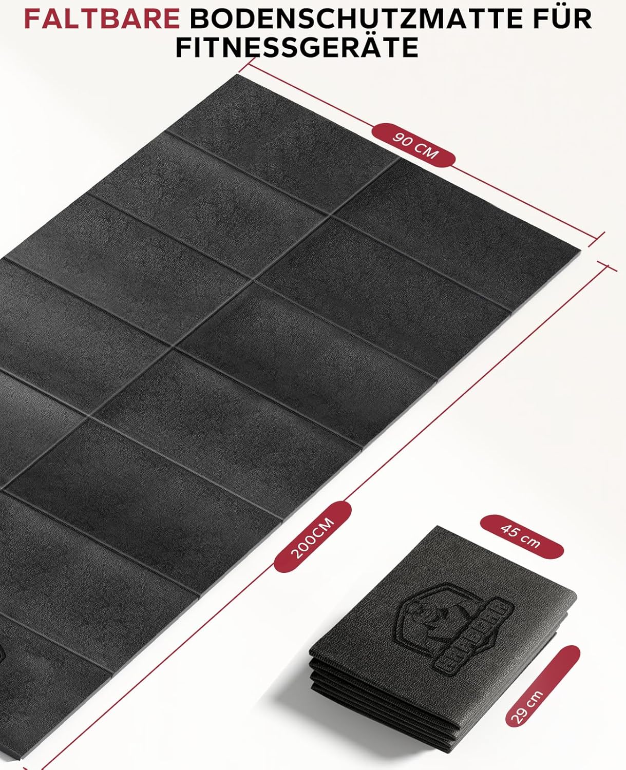 Faltbare Bodenschutzmatte für Fitnessgeräte, Faltbare -200x90cmx5 mm