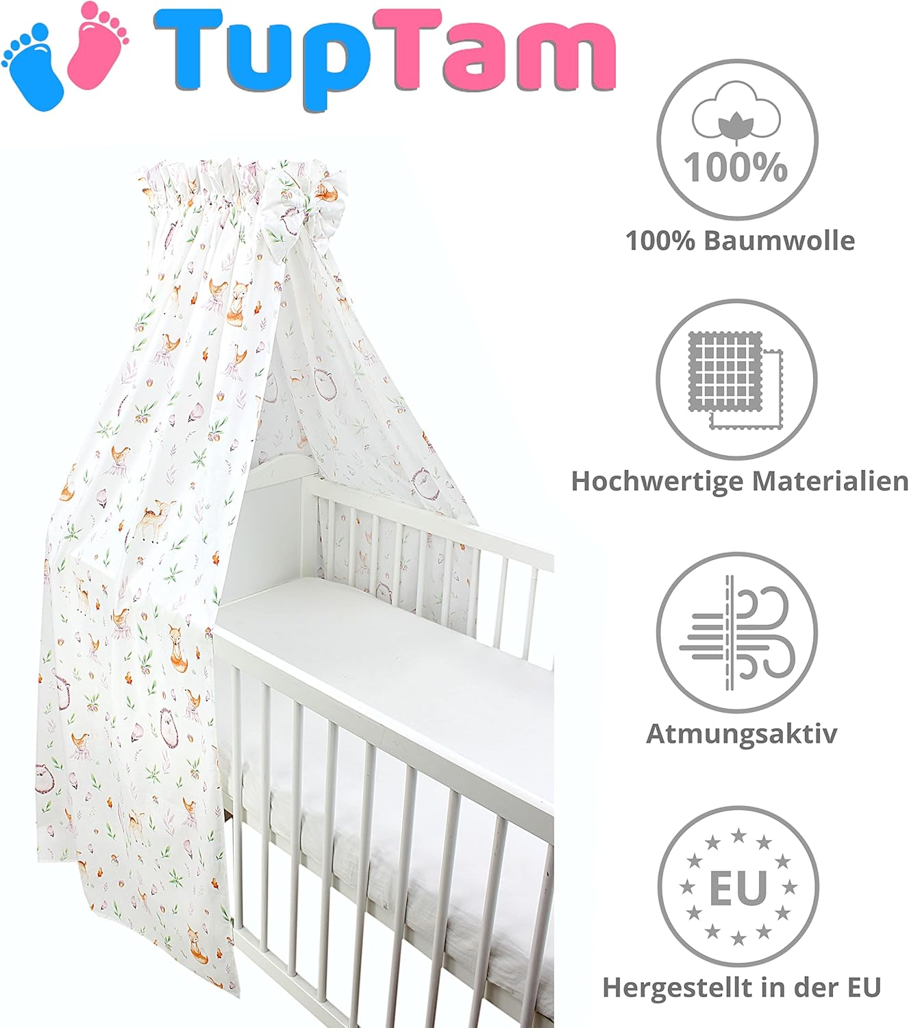 Babybetthimmel mit Schleifchen, ca. 160x240 cm Lichtung / Rehe