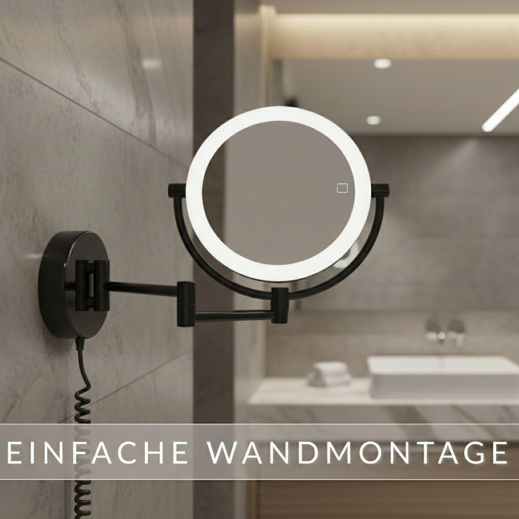 LED Kosmetikspiegel Modena mit Dimmer & Vergrösserung, Schwarz 5x / 10x