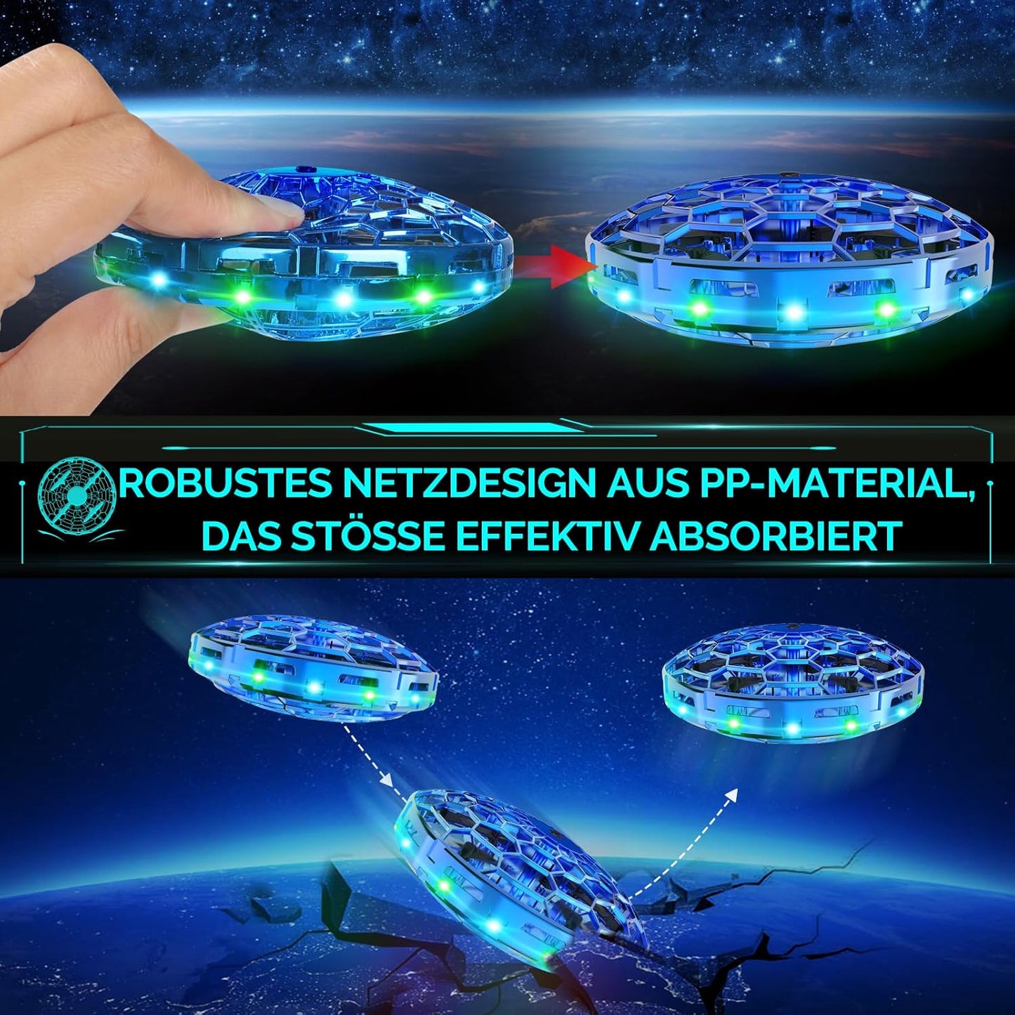 Mini UFO Drohne mit LED Licht, Blau