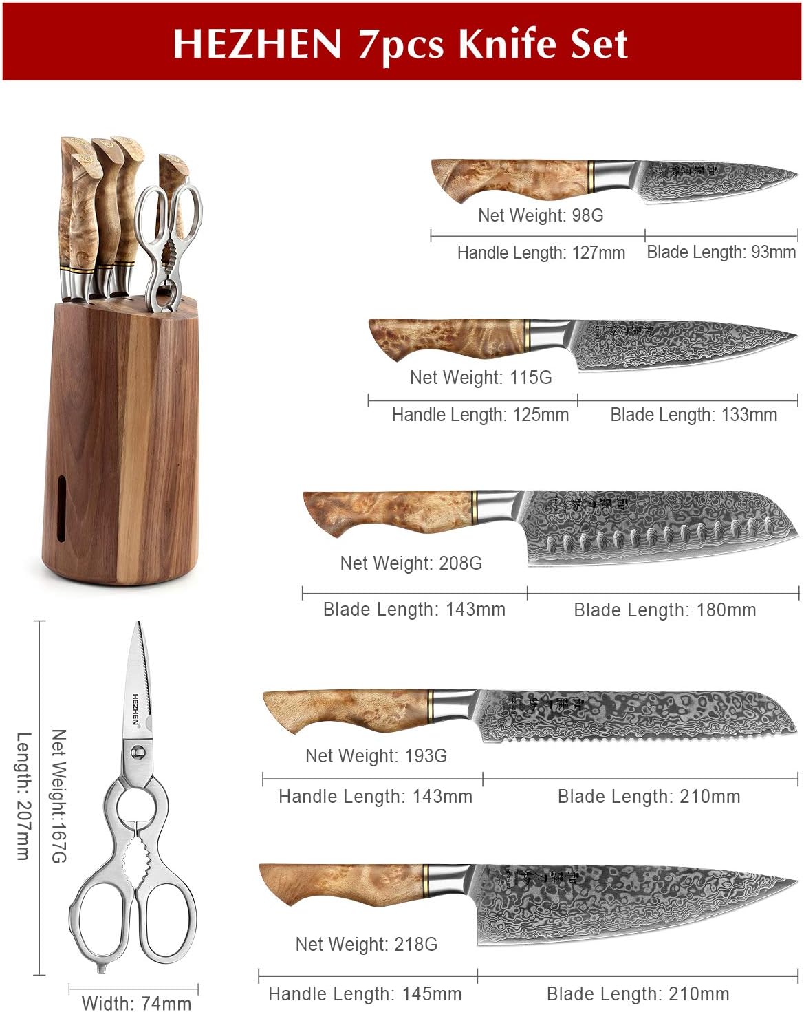 Messerhalter Set, Küchenmesser Set 7PCS