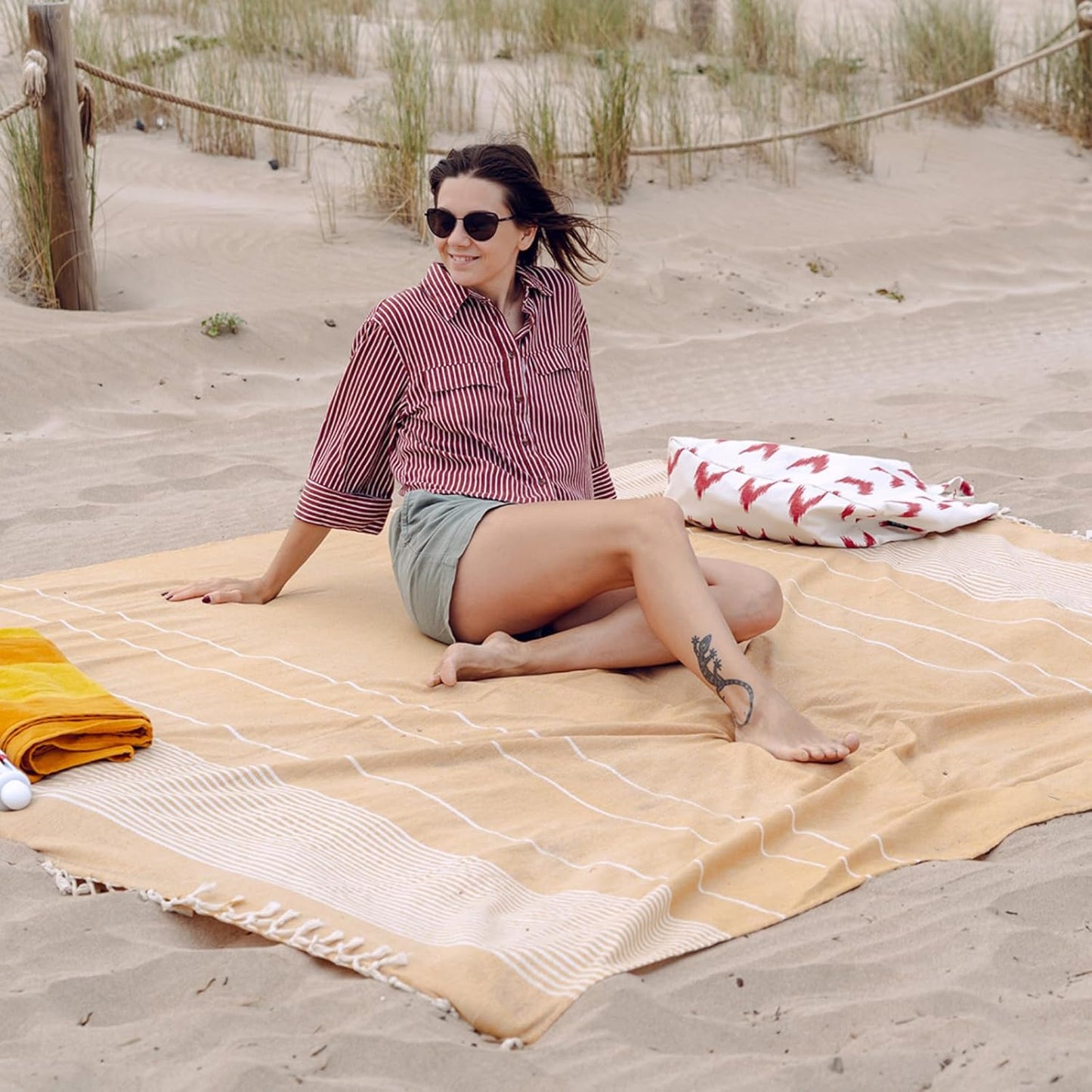 Fouta XXL Strandtuch aus Baumwolle, Senf
