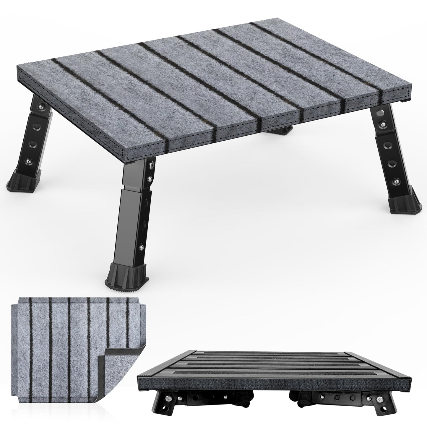 Klappbarer Hocker Höhenverstellbar mit Anti-Rutsch 350 kg, Mit Teppichbezügen / Schwarz