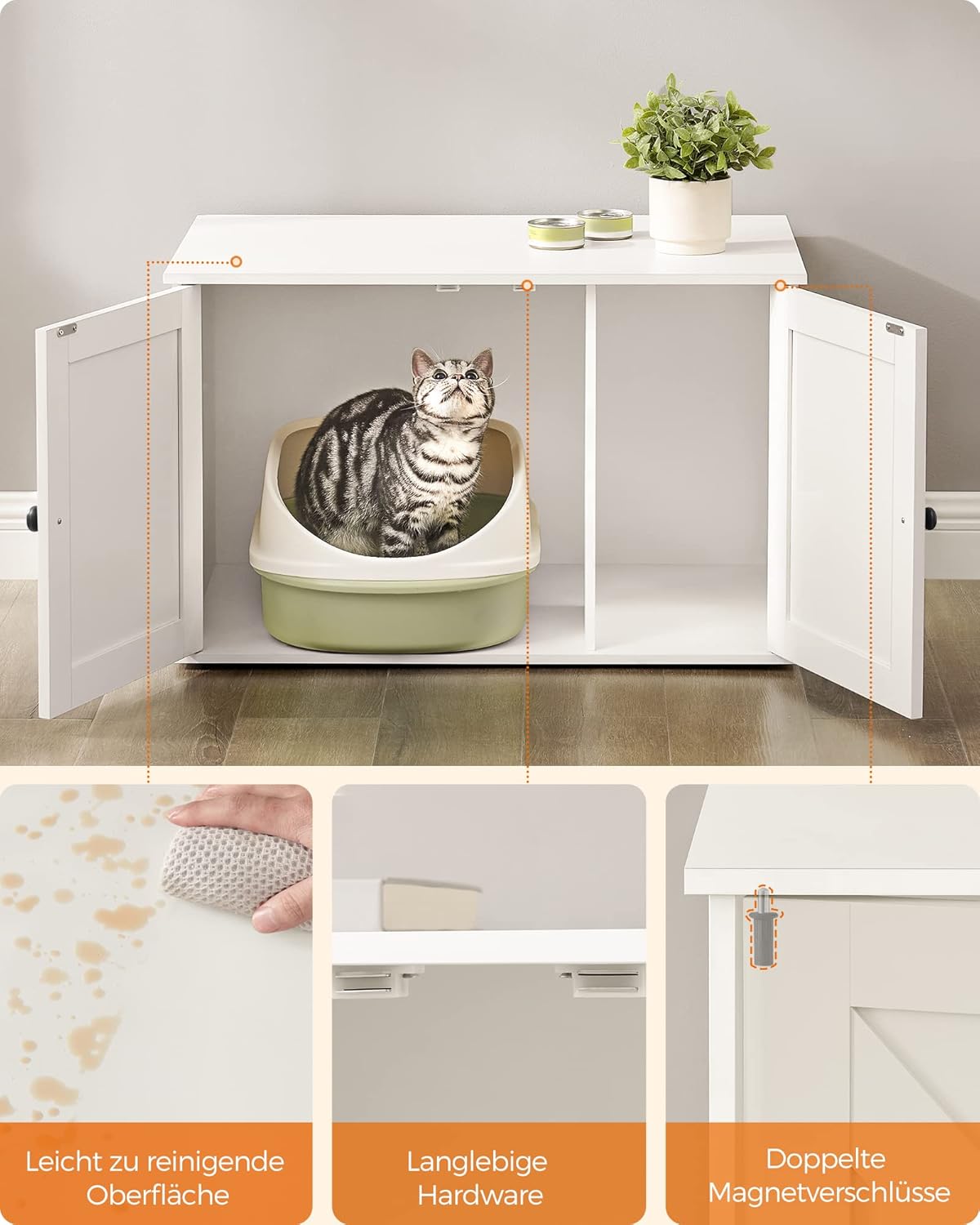 Katzenhaus mit Trennwand für Katzentoilette, 53T x 80B cm Weiss