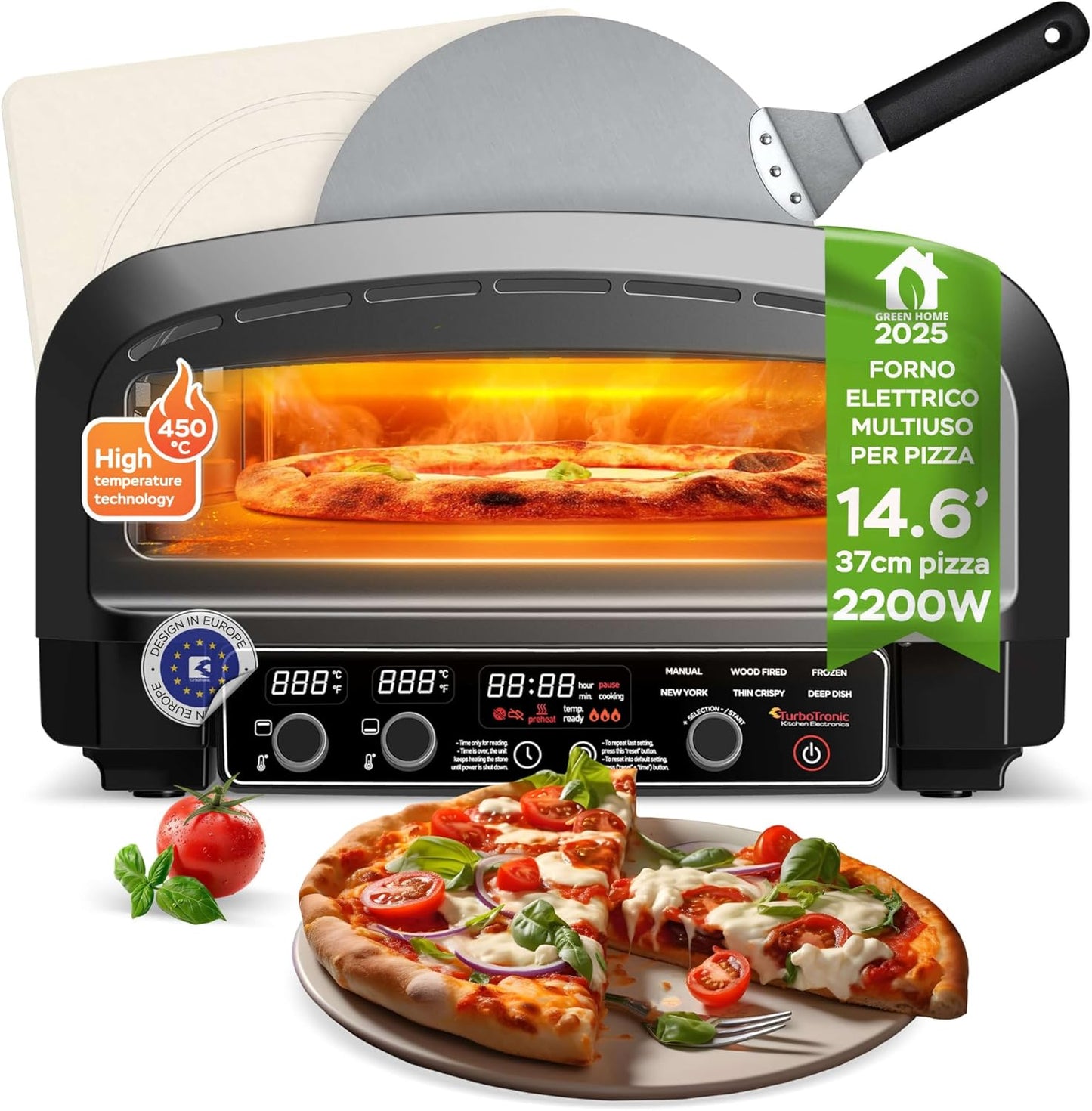Pizzaofen TT-PO14 mit Pizzastein und Pizzaschieber, bis 450 °C