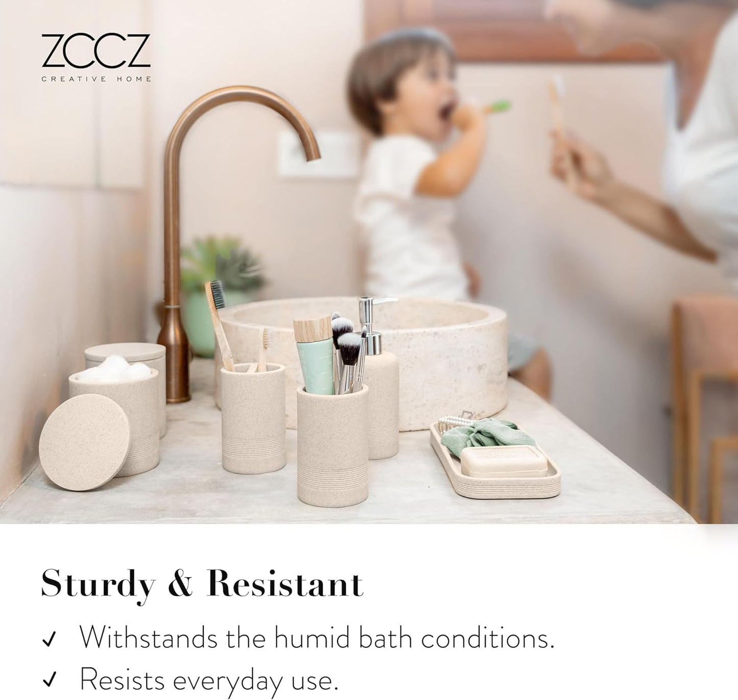 6-teiliges Badezimmer-Organizer-Set, Beige 6pcs