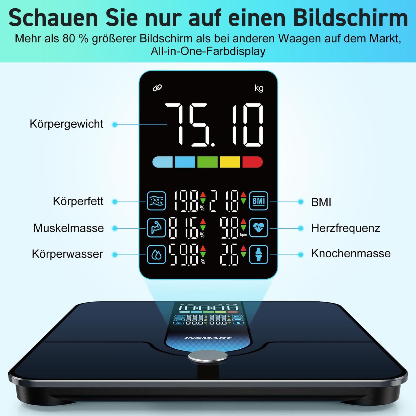 Smart Personenwaage mit App & Bluetooth, Blau-1