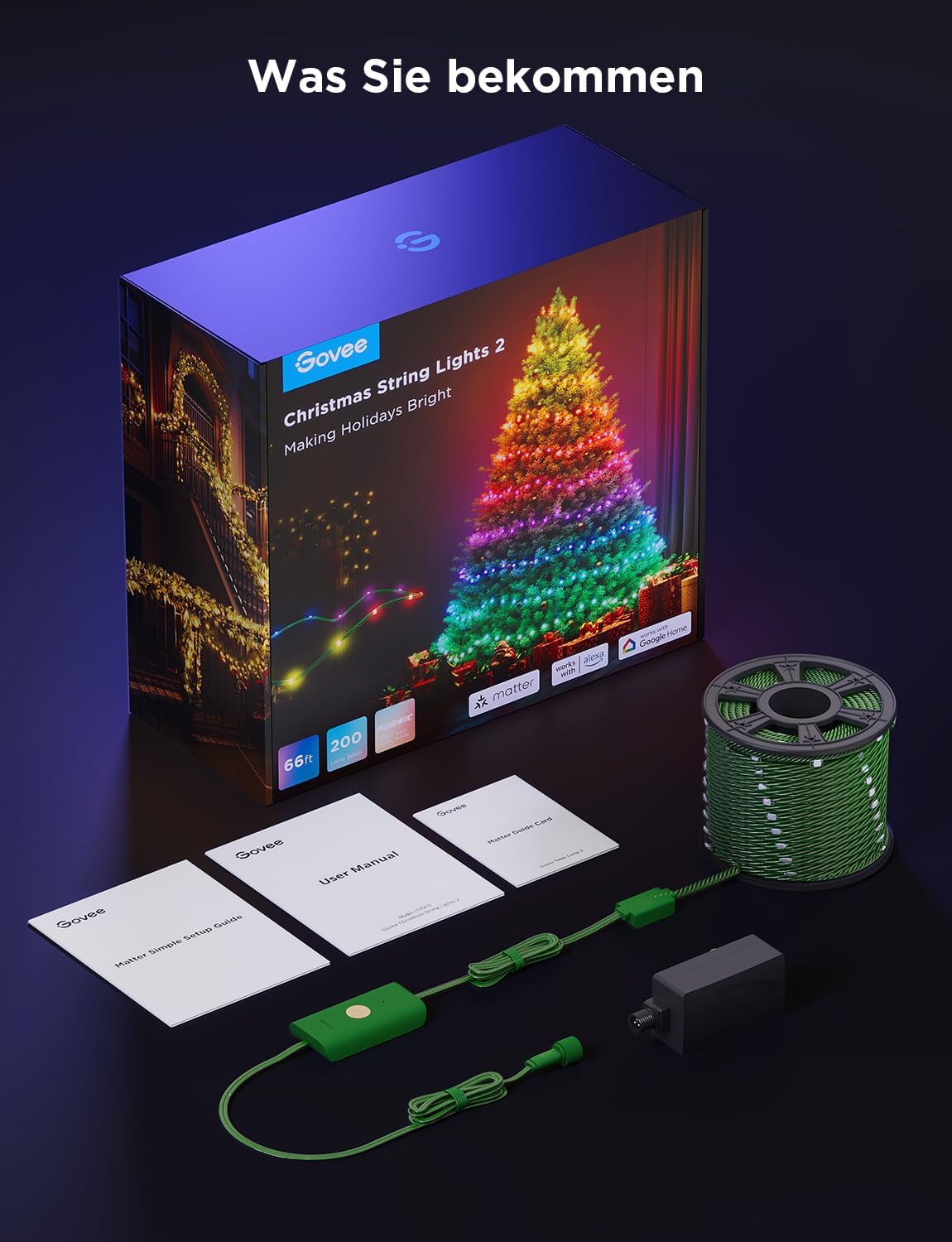 LED Weihnachtslichterkette, Alexa-kompatibel, Google-kompatibel, 200 LEds, 20M