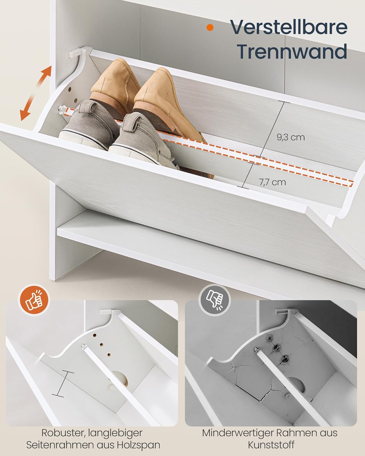 Schuhschrank mit Klappen, werkzeuglose Montage