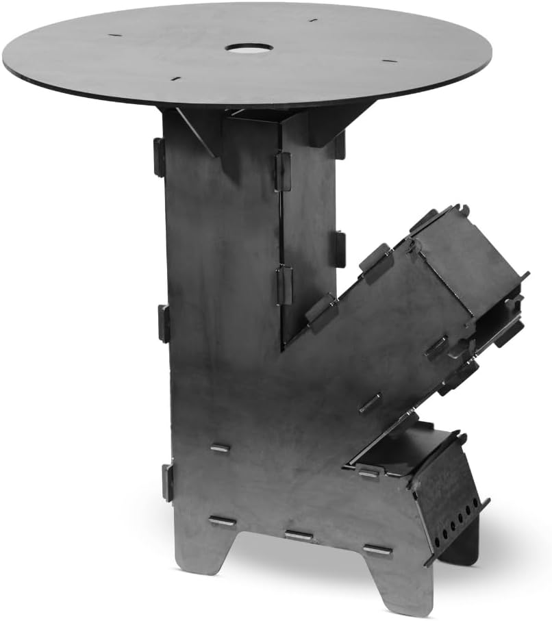 Raketenofen mit Feuerplatte und Schürhaken, Groß Feuerplatte