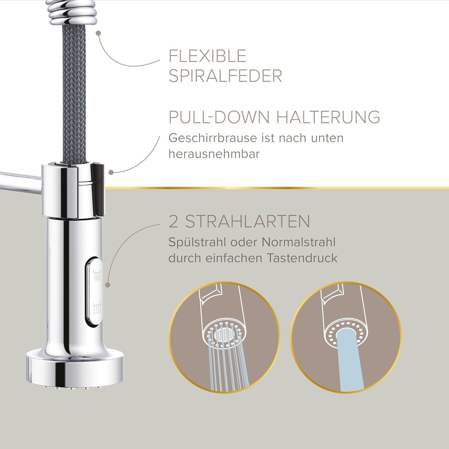 Küchenarmatur NOVA mit verstellbarer Pendelbrause, Chrom