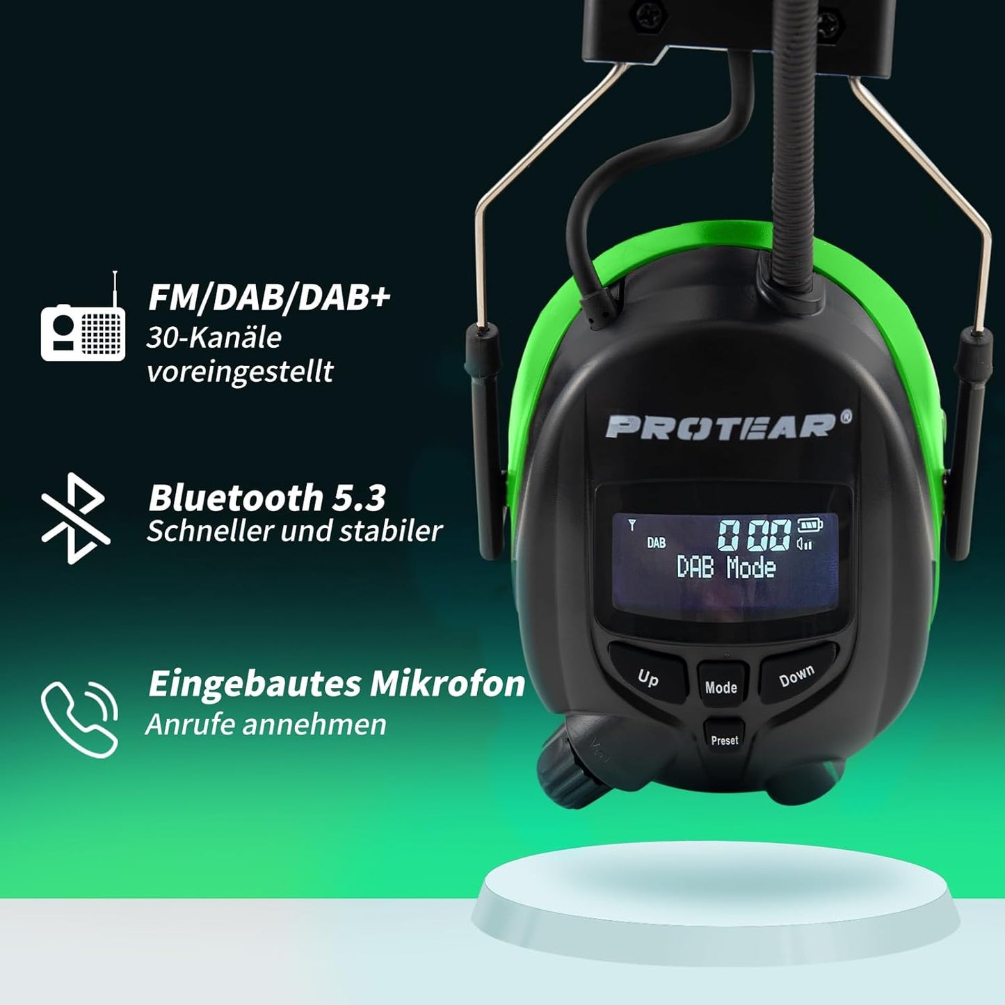 Gehörschutz mit Bluetooth & DAB+, Grün