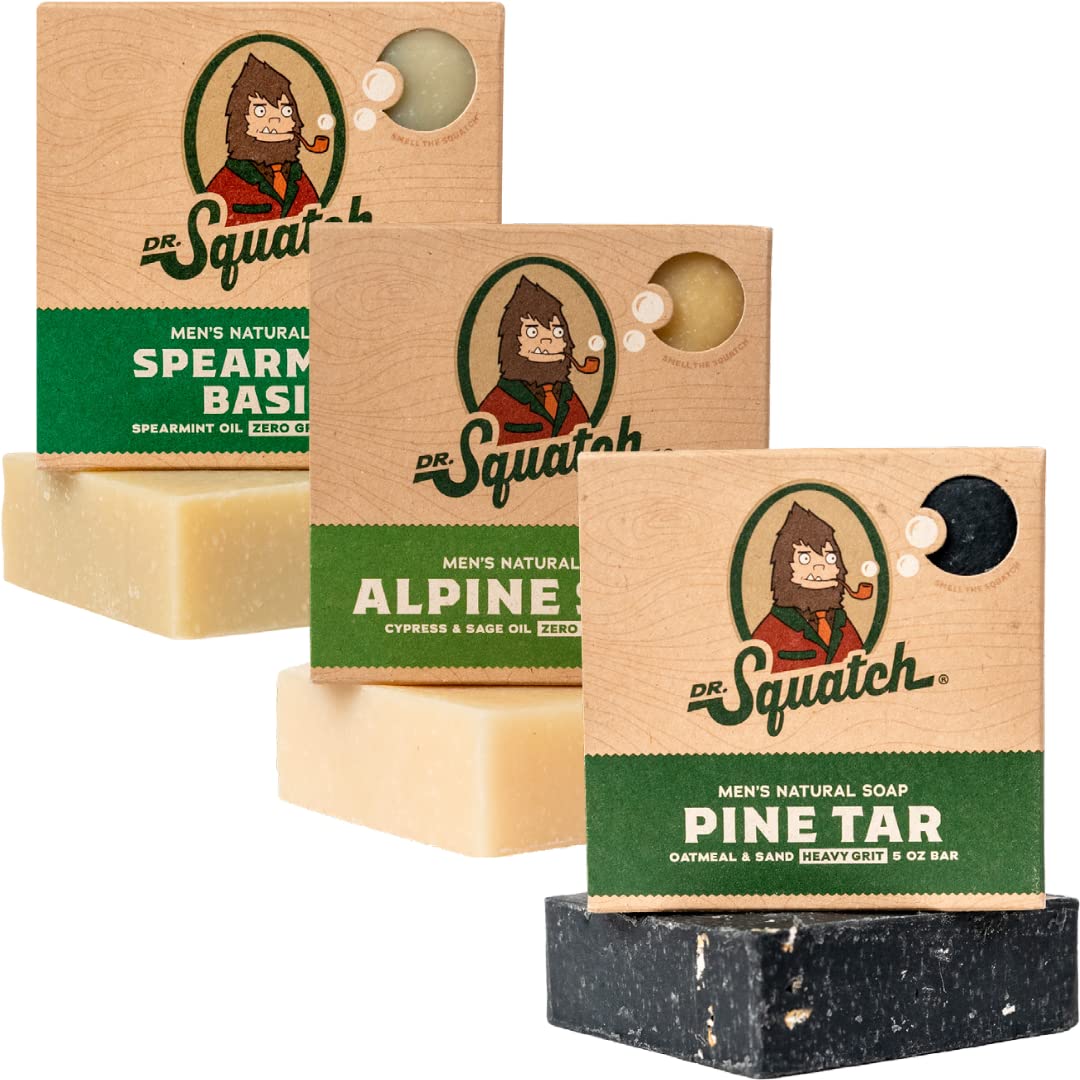3er-Pack natürliche Seifenstücke-Set für Männer, Alpine Sage, Pine Tar, Spearmint Basil
