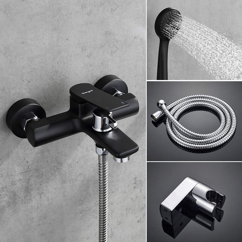 Einhebel-Badewannenarmatur Set M13004B mit Duschkopf, Schwarz Badewannenarmatur