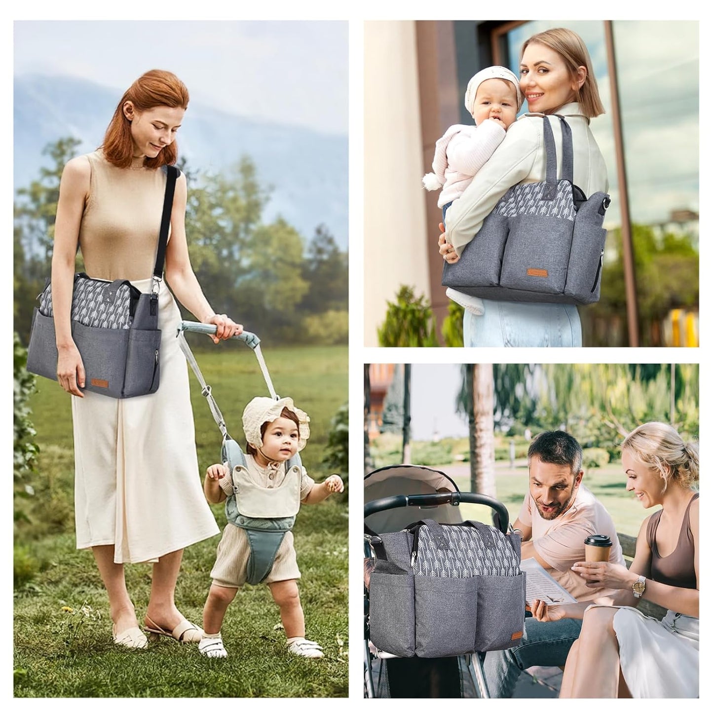Grosse Wickeltasche mit Wickelunterlage, Grau