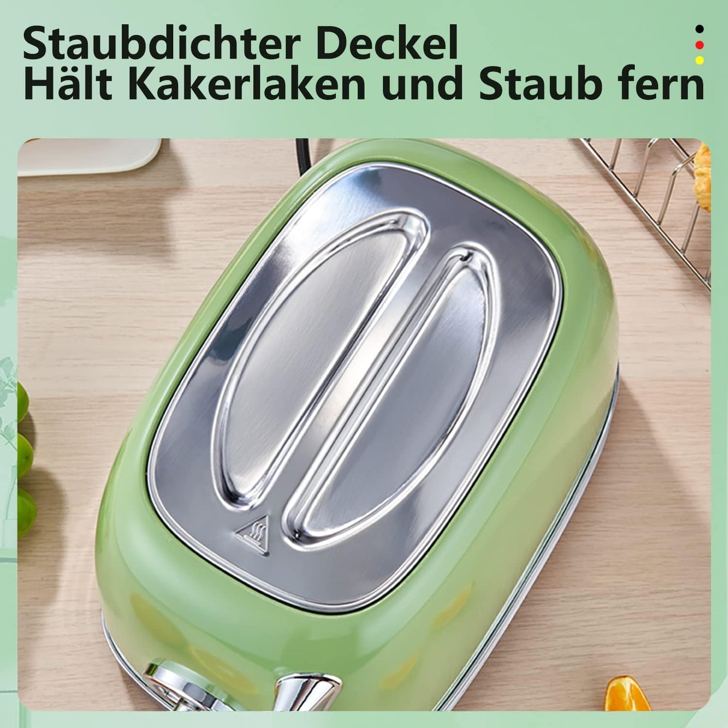 Toaster mit Brötchenaufsatz und Timer-Anzeige, Grün
