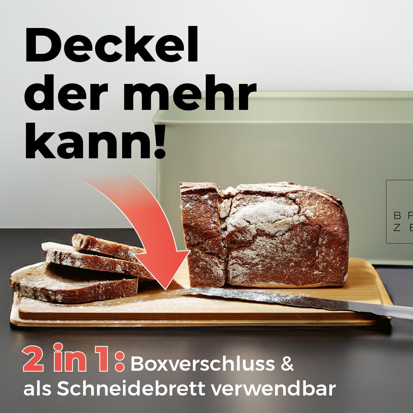 Brotkasten 30 x 23 x 14 cm Metall, Holzdeckel, Bambus, Mintgrün