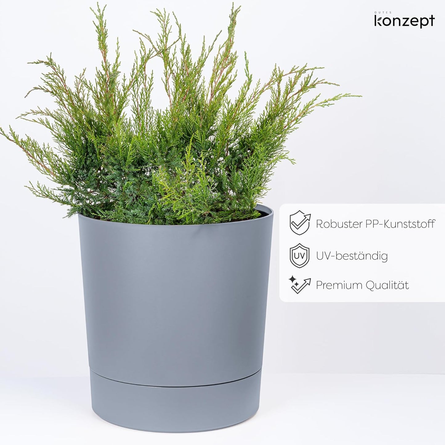 Grosser Blumentopf mit Untersetzer, Grau 38 cm