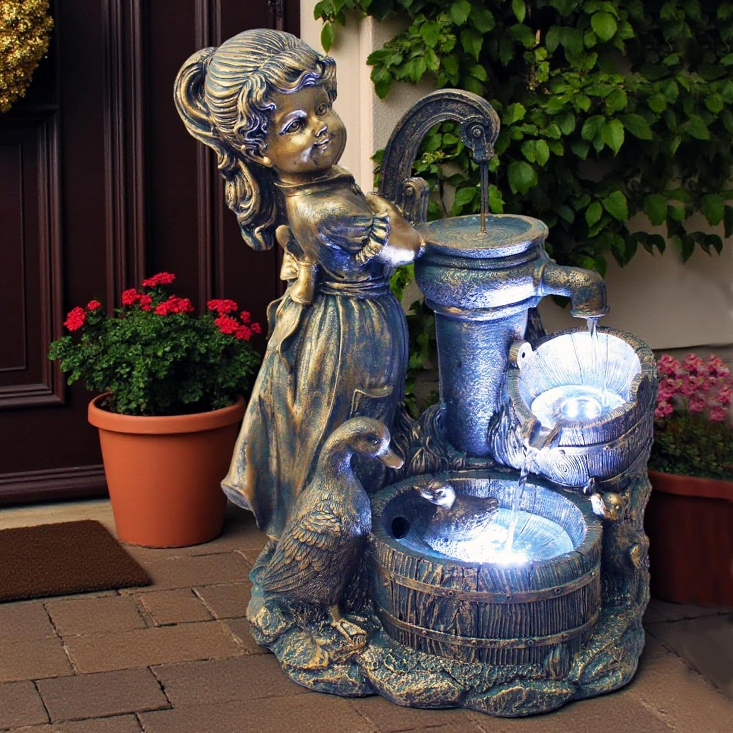 Gartenbrunnen Heidi mit Gänse Wasserspiel