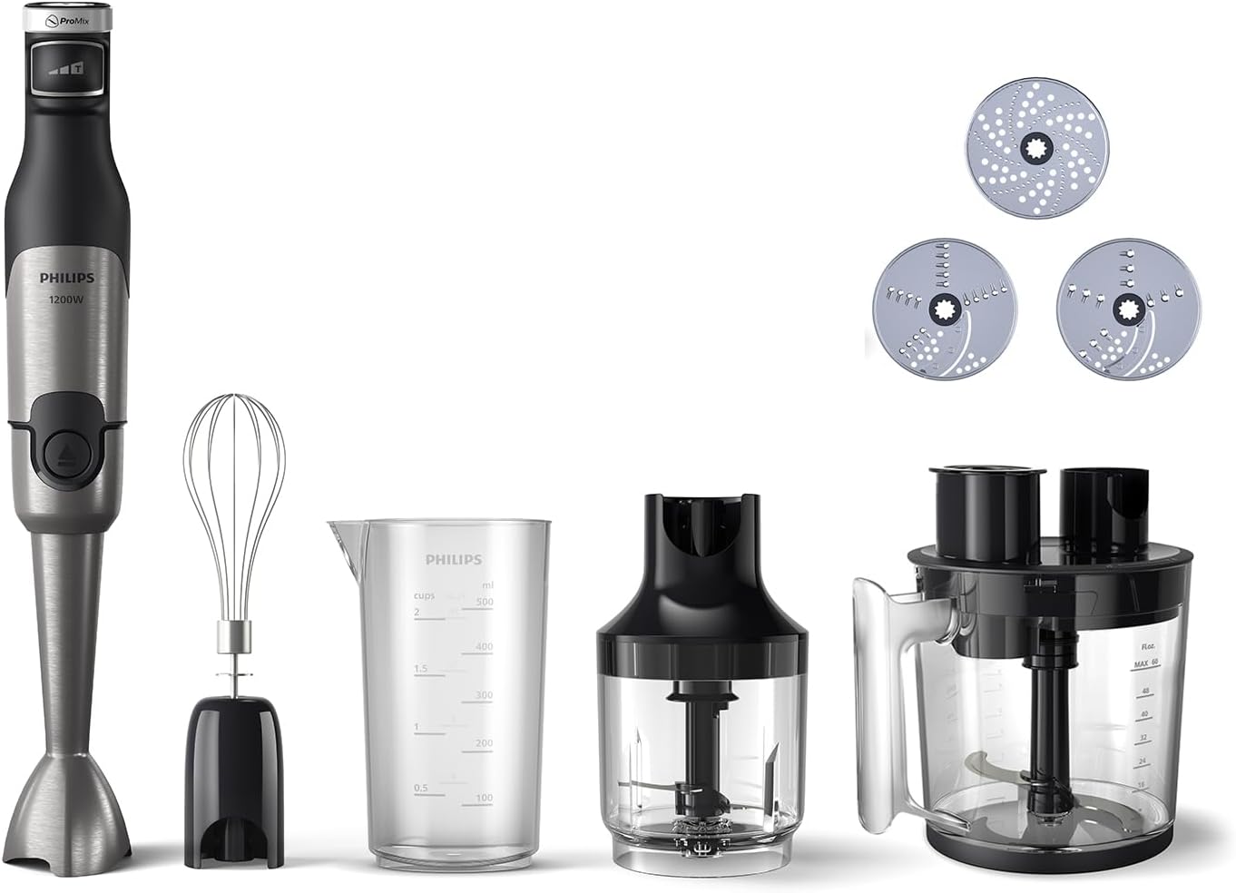 Stabmixer-Set mit Zubehör, 1200W, ProMix-Technologie, + Zerkleinerer, Kompakthacker, Schneebesen