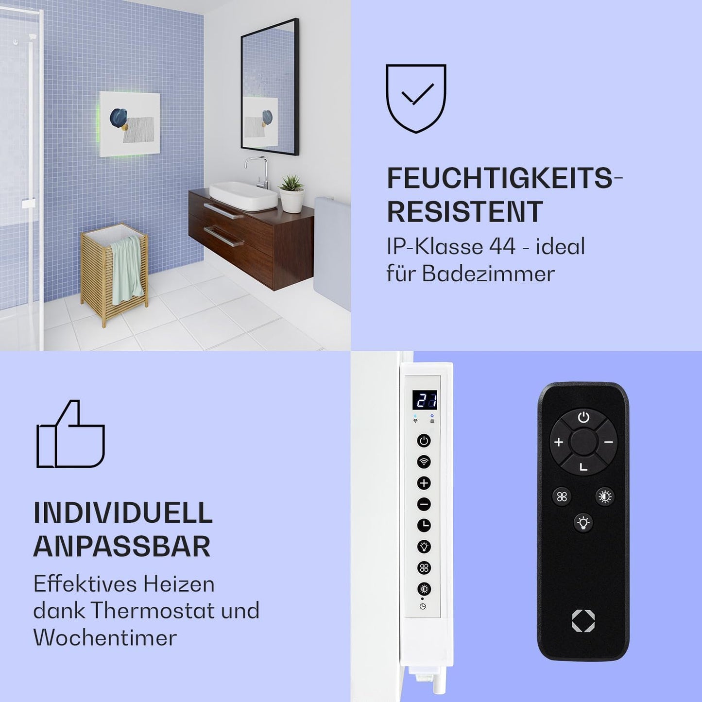2-in-1 Infrarotheizung & Konvektor mit Thermostat, App-Steuerung, Hintergrundbeleuchtung, 0.5 Kilowatt (60 x 60 cm) Abstrakt