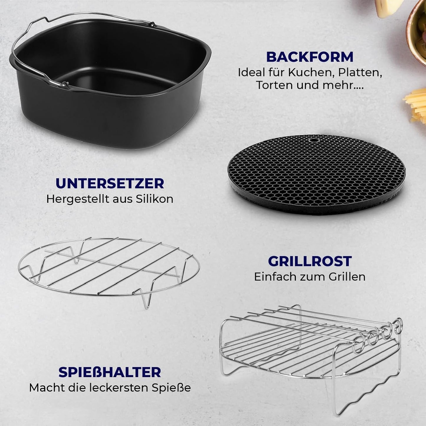 19-teiliges Heissluftfritteusen Zubehör Set, 100 Backpapier