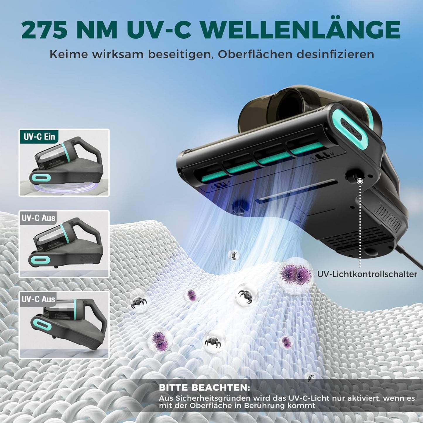 Milbensauger mit UV Licht und Heissluft-Funktion