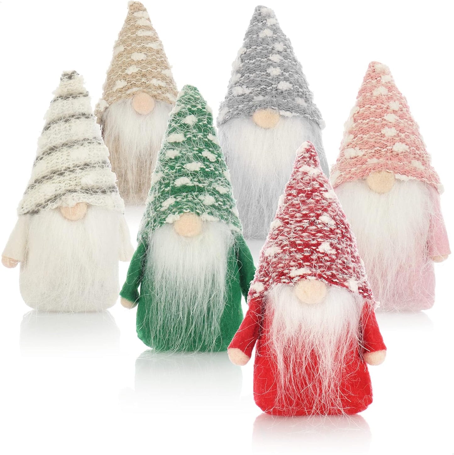 Weihnachts-Wichtel, grau. rosa. beige. rot. grün. braun, 6 Stück