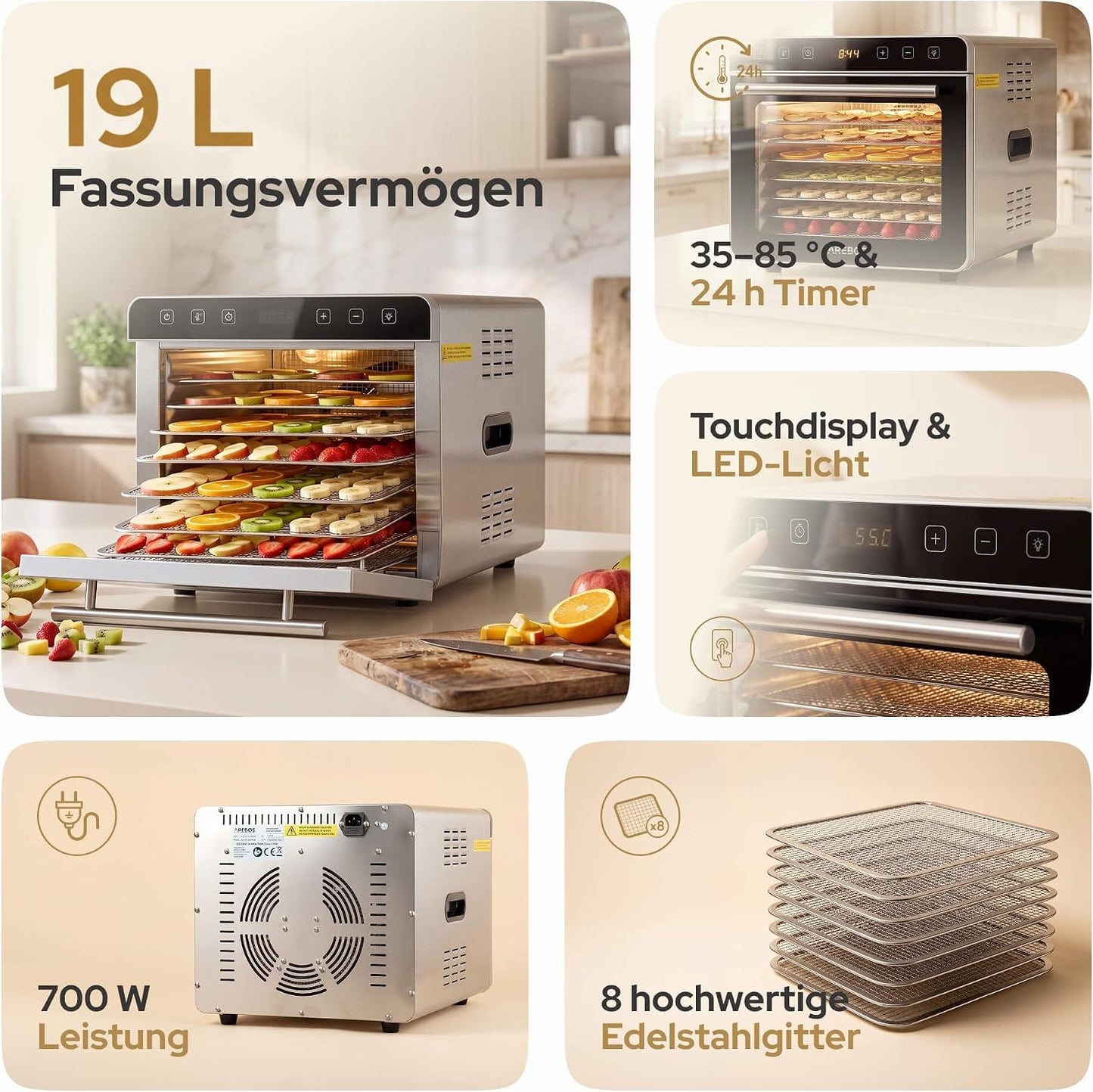 Dörrautomat mit 8 Gittern & Timer, 8 Gitter