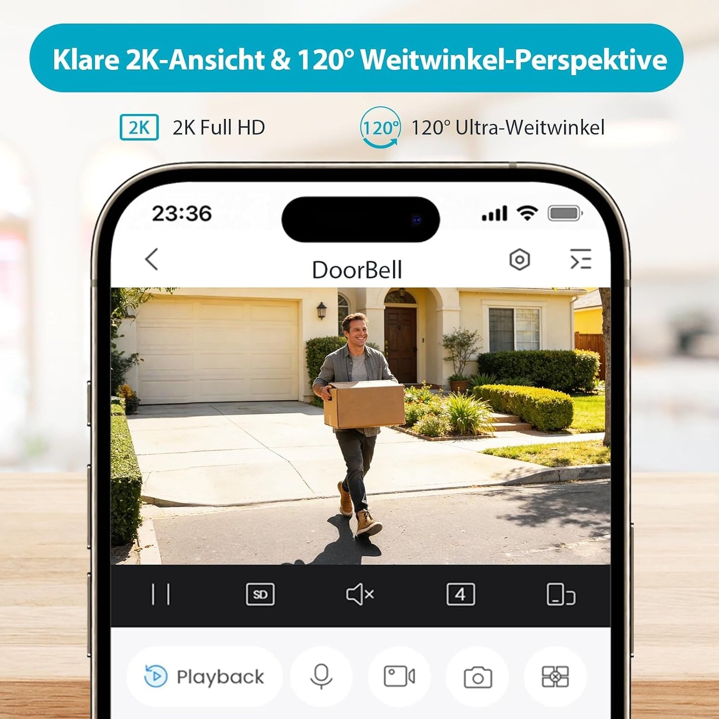 DH-DB41AB Video-Türklingel mit 2K-Kamera und KI-Erkennung, Schwarz Videotürklingel