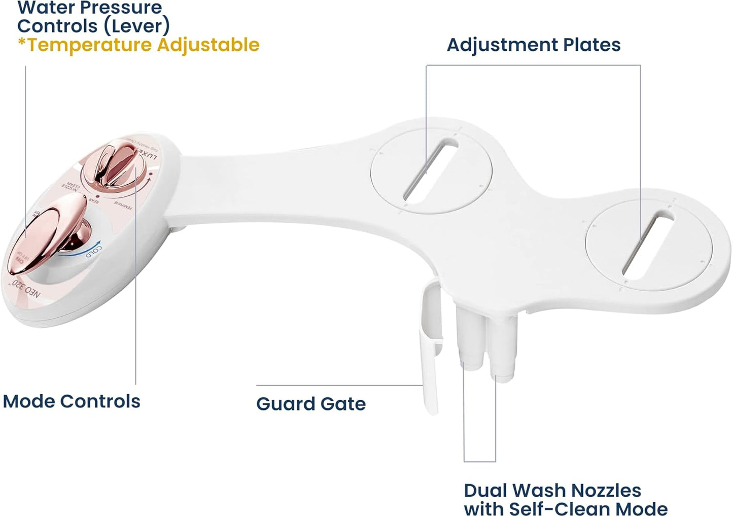 Bidet-Aufsatz Neo 320 mit Warm- und Kaltwasserfunktion, Rose Gold