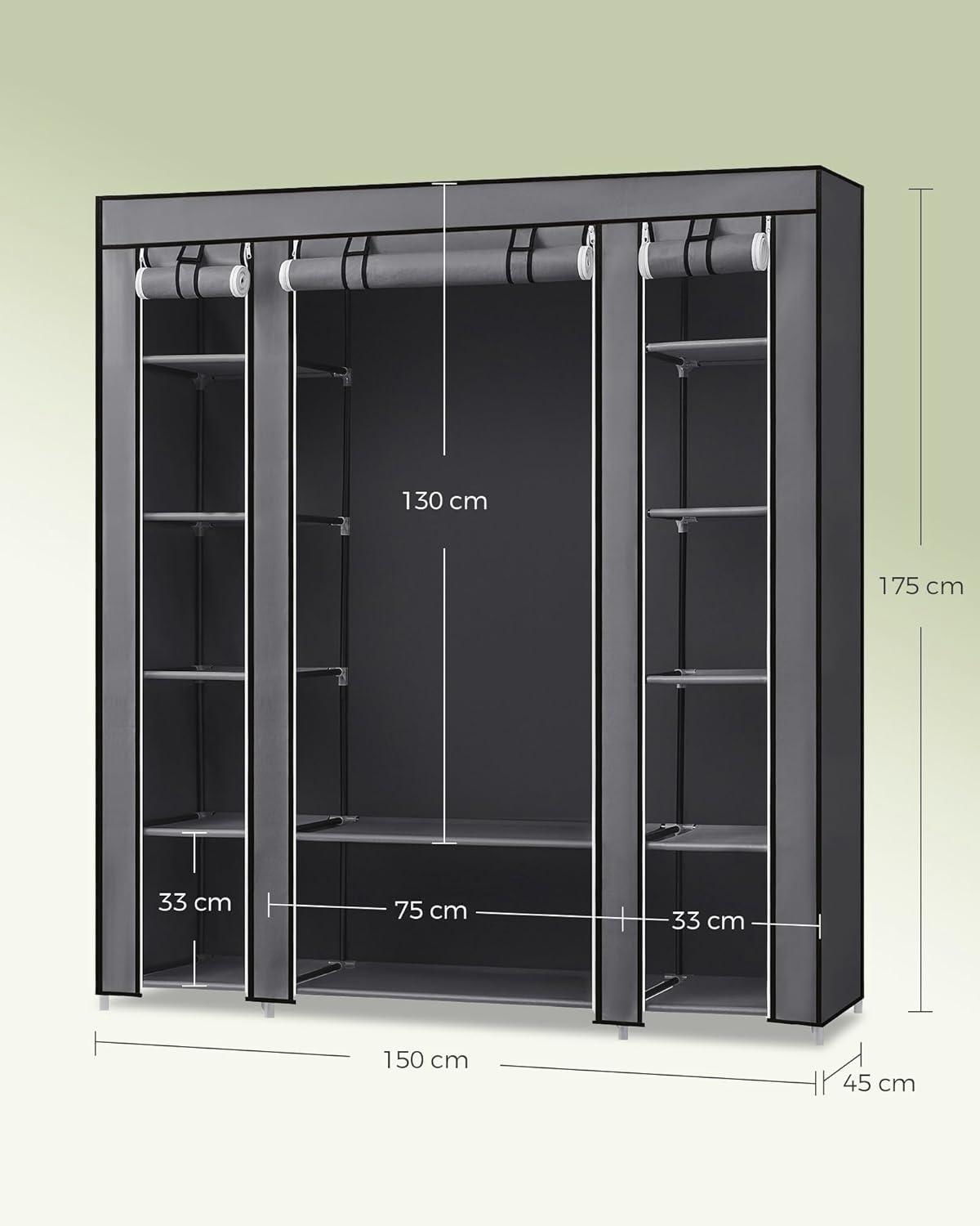 Kleiderschrank Miranda mit Stange und Ablagen, Grau