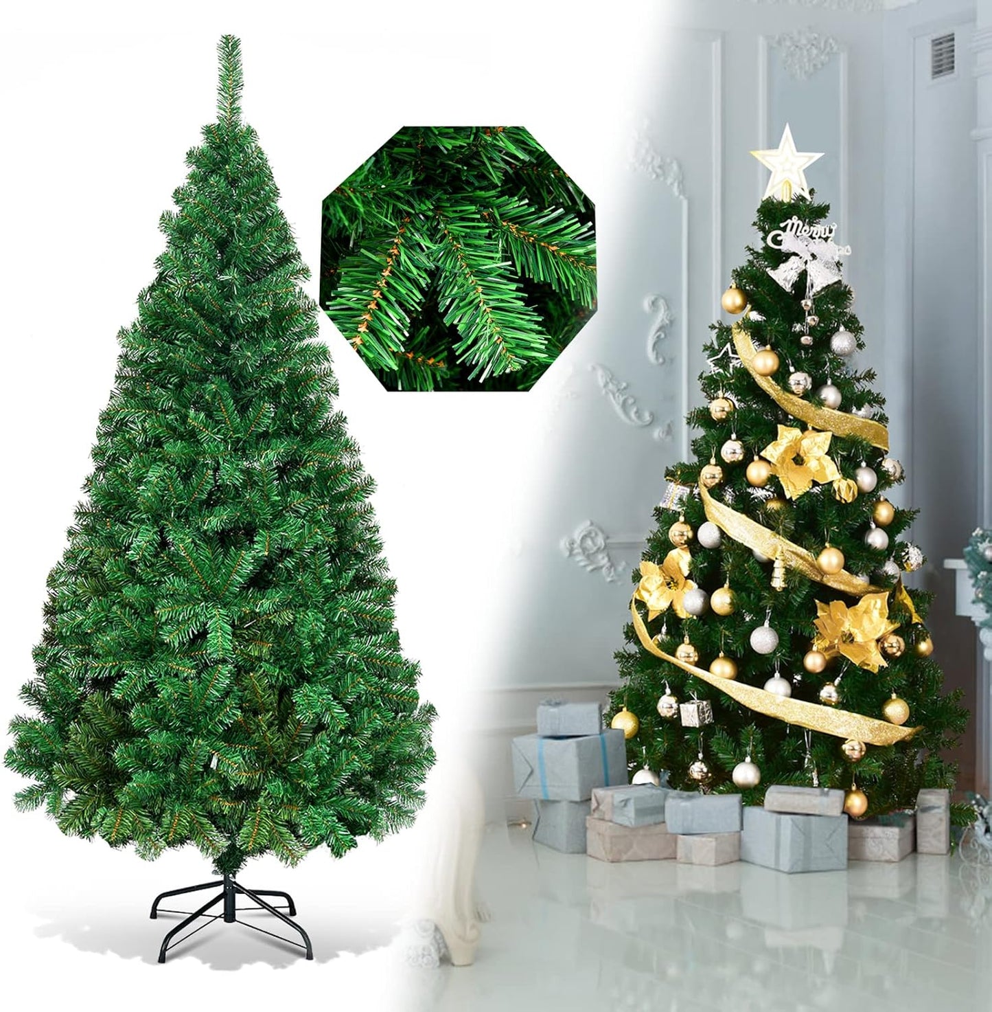 Künstlicher Weihnachtsbaum mit Metallständer, 650 Spitzen, Grün 180 cm