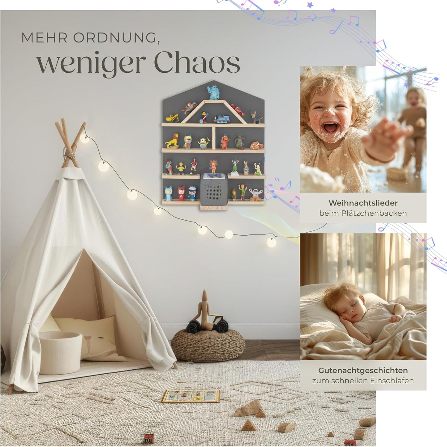 Wandregal für Toniebox und Figuren, Haus Anthrazit