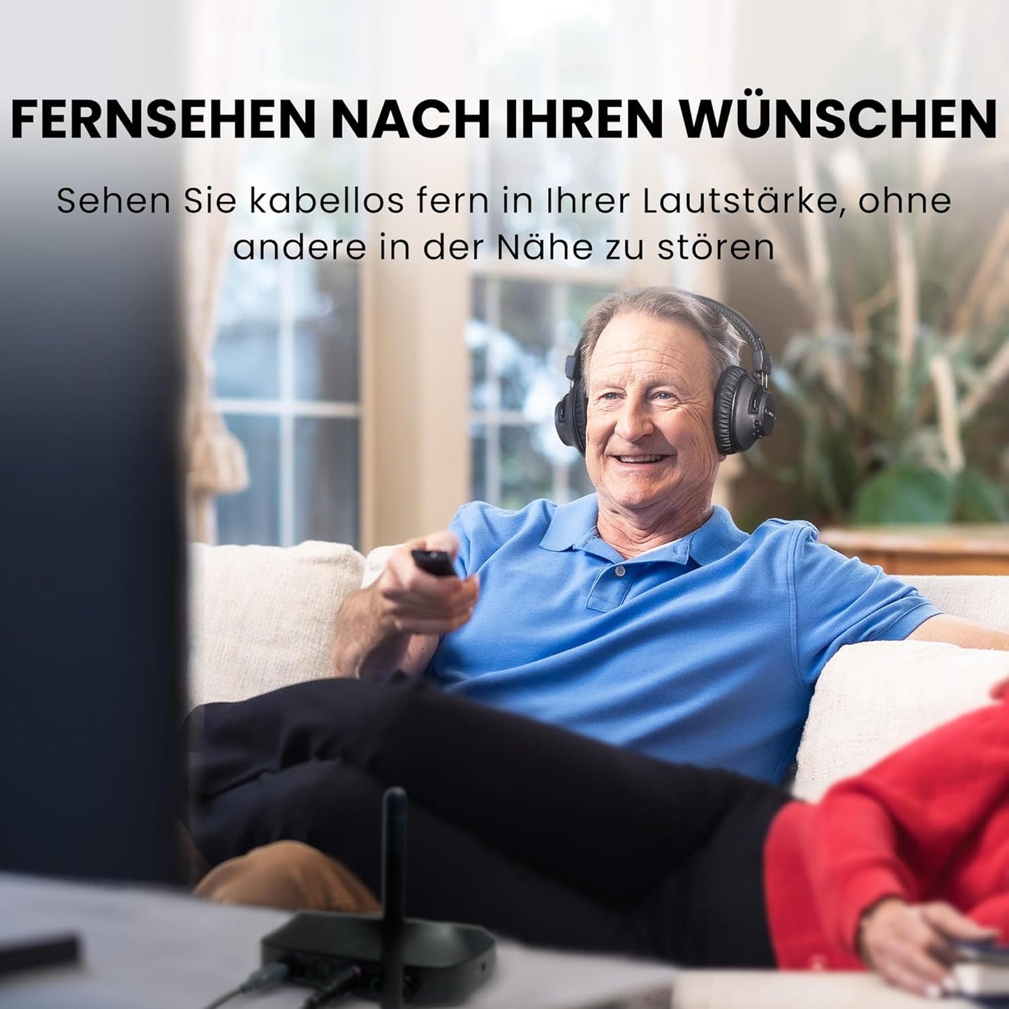 Kabellose TV-Kopfhörer mit Lautstärke-Boost, Black