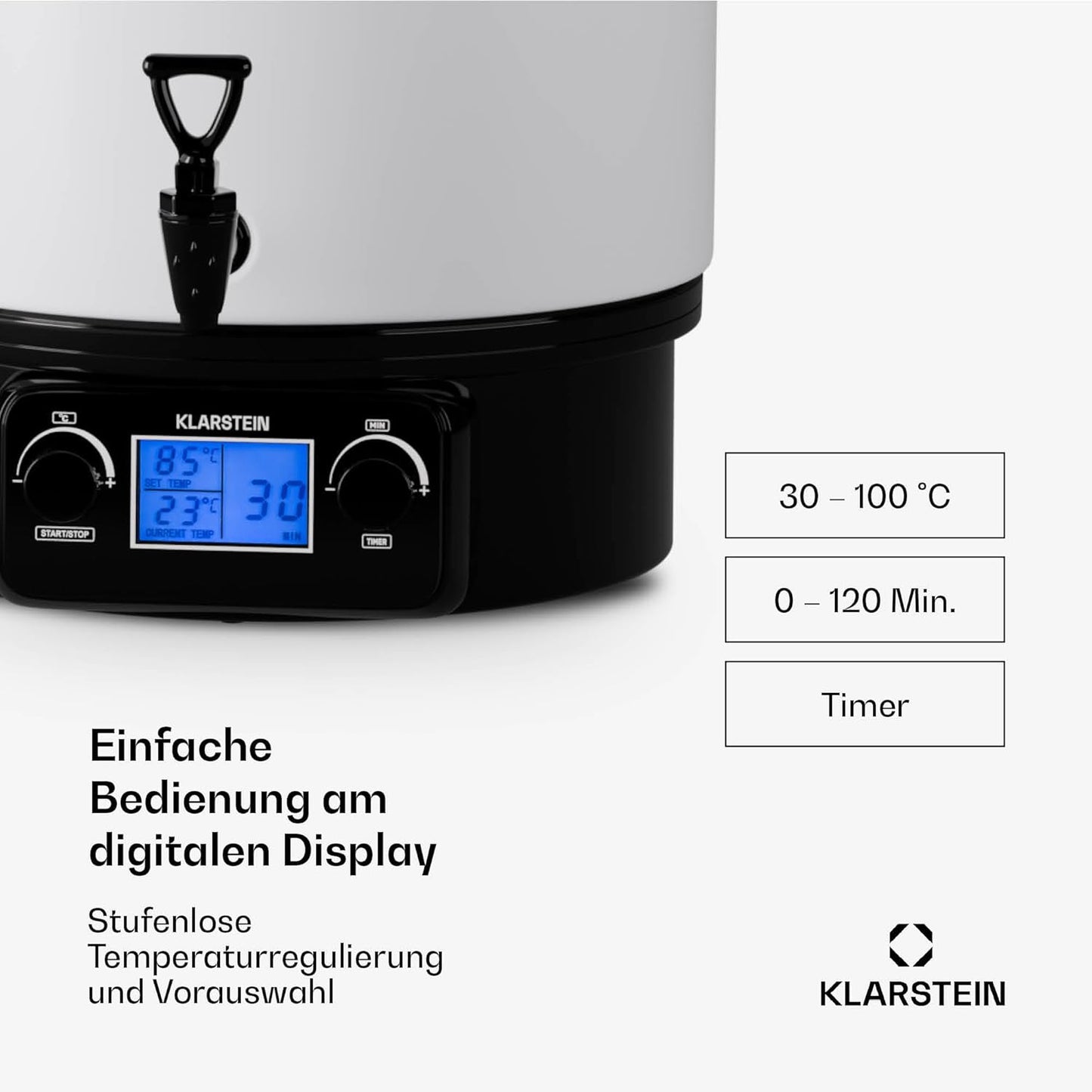 Digitaler Glühweinkocher & Einkochautomat mit Hahn, Weiss 27 Liter (digital)
