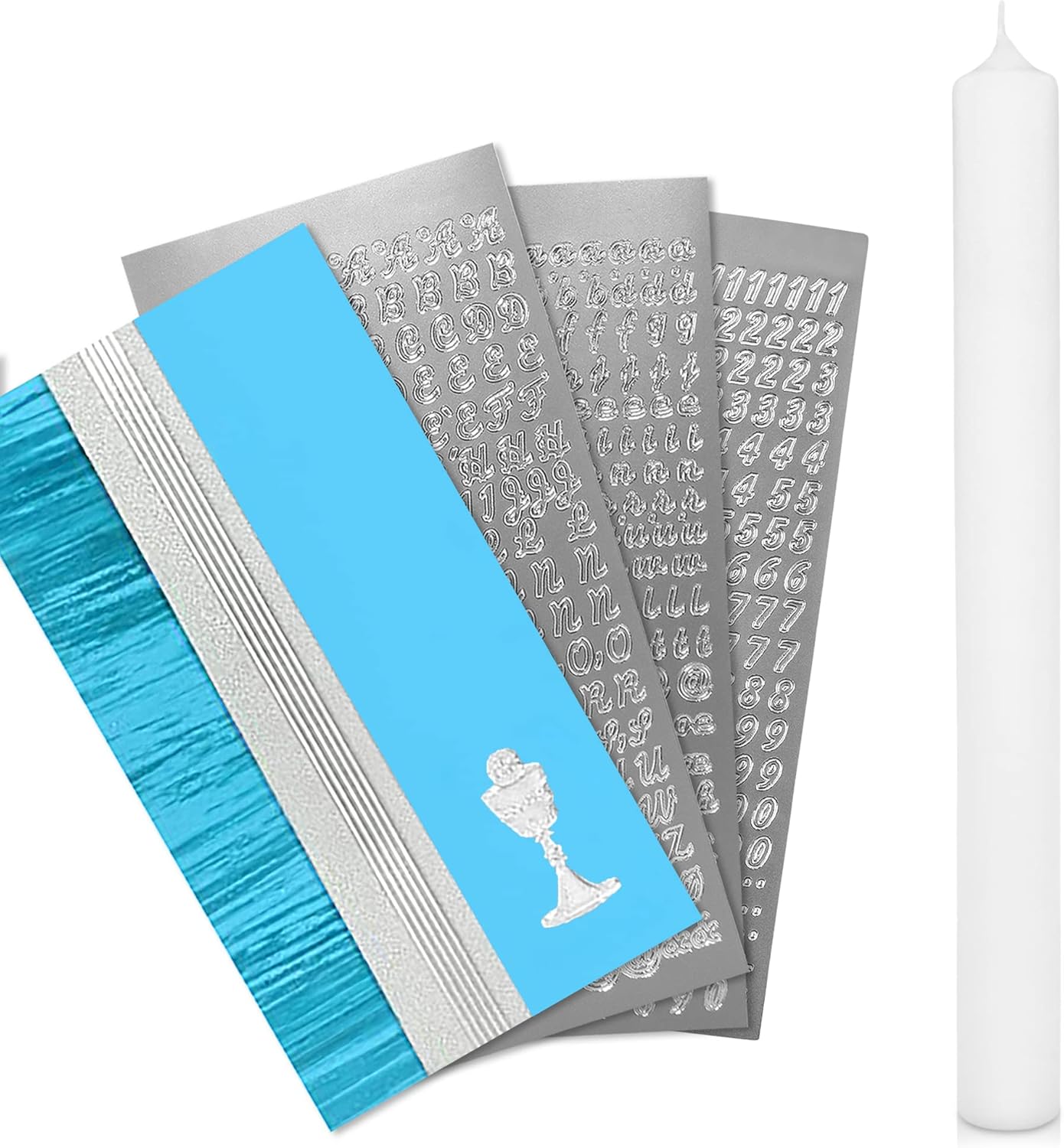 Kerzen-Rohling Set für Taufe oder Hochzeit gestalten, Türkis mit Kelch Kerze 40x4 cm | Weiss